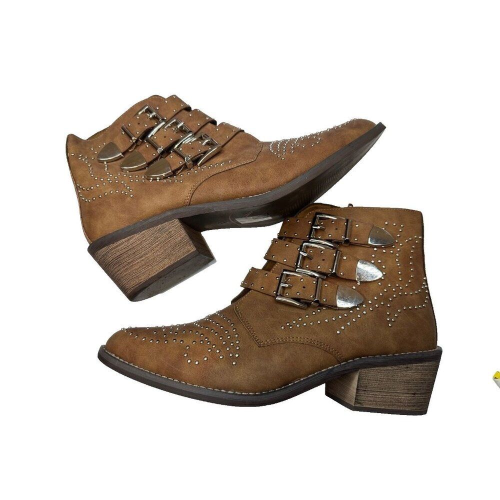 Ninety Union Beyonce Light Brown Studded Strap Bootie Sz 10